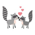 Cute couple raccoons with hearts Royalty Free Stock Photo