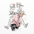 Cute couple riding motorcycle