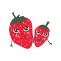 Cute Couple of Ripe Strawberries with Smiling Faces, Adorable Funny Fruits Cartoon Characters Vector Illustration Royalty Free Stock Photo