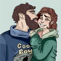 Cute couple romantic colorful image. Cartoon style