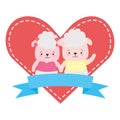 cute couple sheep animals heart love ribbon