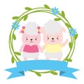 cute couple sheep animals wreath flowers