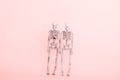 couple of skeletons a pink background