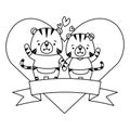 cute couple tiger animals heart love ribbon