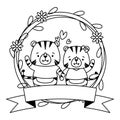 cute couple tigers animals wreath flowers