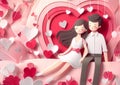 Cute couple, Valentine\'s Day and wedding, paper art, paper cut generative ai illustration art