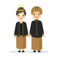 Cute Couple Wearing Central Javanese, Indonesia Traditional Dress Vector