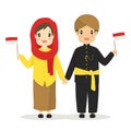 Cute Couple Wearing Jakarta-Betawi, Indonesia Traditional Dress Vector Royalty Free Stock Photo