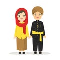 Cute Couple Wearing Jakarta-Betawi, Indonesia Traditional Dress Vector Royalty Free Stock Photo