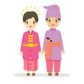 Cute Couple Wearing Riau, Indonesia Traditional Dress Vector