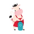 Cute Cow in Apron as Farm Animal on Ranch with Milk Can Vector Illustration Royalty Free Stock Photo