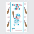 Cute cow as baseball player cartoon illustration for baby shower card design