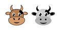 Cute cow and bull faces. Cartoon animals isolated on white background. Vector illustration set. Royalty Free Stock Photo