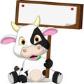 Cute cow cartoon with blank board Royalty Free Stock Photo