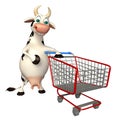 Cute Cow cartoon character with trolly