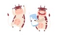Cute Cow Characters Having Fun Set, Adorable Farm Animal Cartoon Vector Illustration Royalty Free Stock Photo