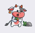 cute cow eating grass. isolated cartoon animal nature illustration. Flat Style suitable for Sticker Icon Design Premium Logo Royalty Free Stock Photo