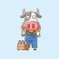 Cute cow farmers harvest fruit and vegetables cartoon animal character mascot icon flat style illustration concept Royalty Free Stock Photo