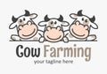 Cute cow farming logo with three funny calfs. Market cow icon. Farmer sign