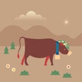 Cute cow flat hand drawn vector color character