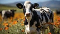 Cute cow grazing on green meadow in beautiful summer landscape generated by AI Royalty Free Stock Photo