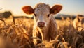 Cute cow grazing on green meadow under the summer sun generated by AI Royalty Free Stock Photo