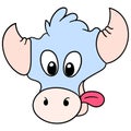 Cute cow head sticking out tongue. carton emoticon. doodle icon drawing Royalty Free Stock Photo