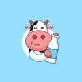 Cute cow holding fresh milk bottle animal mascot logo cartoon vector illustration Royalty Free Stock Photo