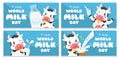 World Milk Day Cow Banner Vector Set