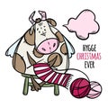 CUTE COW KNITS A CHRISTMAS SCARF Vector Illustration Set