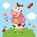 Cute cow and ladybug on meadow Royalty Free Stock Photo