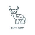 Cute cow  line icon, vector. Cute cow  outline sign, concept symbol, flat illustration Royalty Free Stock Photo