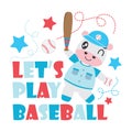 Cute cow plays baseball cartoon illustration for Kid t-shirt background design