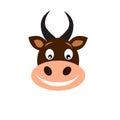 Cute cow portrait. Animal head flat vector illustration. Royalty Free Stock Photo