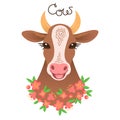 Cute cow portrait. Calf character in cartoon style. Royalty Free Stock Photo