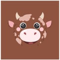 Cute cow portrait square smiley head cartoon round shape farm avatar animal face, isolated vector icon illustration Royalty Free Stock Photo