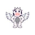 Cute cow using wings. Animal cartoon concept isolated. Can used for t-shirt, greeting card, invitation card or mascot. Flat