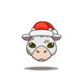 cute cow wearing christmas hat, cute animal head wearing santa hat, cartoon character in kawaii and glossy style Royalty Free Stock Photo