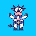 cute cow wins boxing match illustration Royalty Free Stock Photo