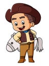 The cute cowboy is carrying a toy horse