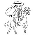 Cute cowboy cartoon line art