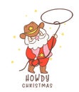 Cute Cowboy Santa Claus Christmas cartoon hand drawing