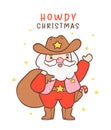 Cute Cowboy Santa Claus Christmas with sack cartoon hand drawing