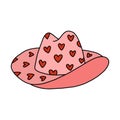 Cute cowgirl hat doodle with hand drawn outline. Sheriff girl hat with hearts print in cowboy, cowgirl western theme Royalty Free Stock Photo