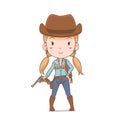 cute cowgirl holding gun. Royalty Free Stock Photo