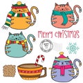 Cute cozy cats collection and other Christmas elements