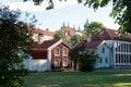 Cute and cozy houses of Scandinavian architecture on a street in the center of Kalmar