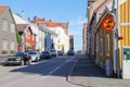Cute and cozy houses of Scandinavian architecture on a street in the center of Kalmar