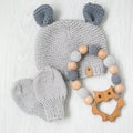 Cute cozy knitted newborn mouse set Royalty Free Stock Photo