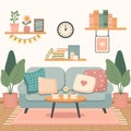 Cute cozy living room in flat stile